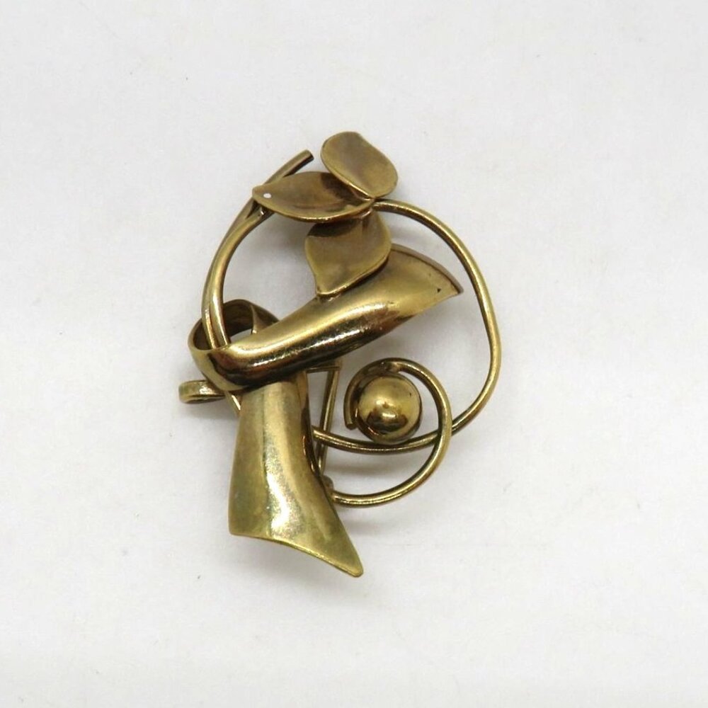 Floral Tree Design 1" Brooch Marked‎ 20 12kt Vintage Pin Swirls Ball